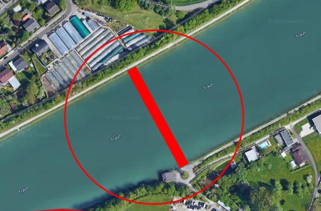 Geh und Radwegbrücke Wels.Schleissheim in Google Maps eingezeichnet